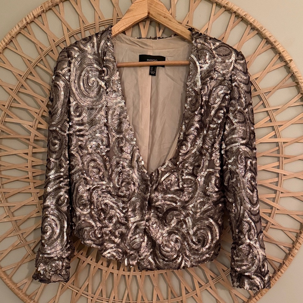 Mango gold Sequin Blazer 3/4 length sleeve